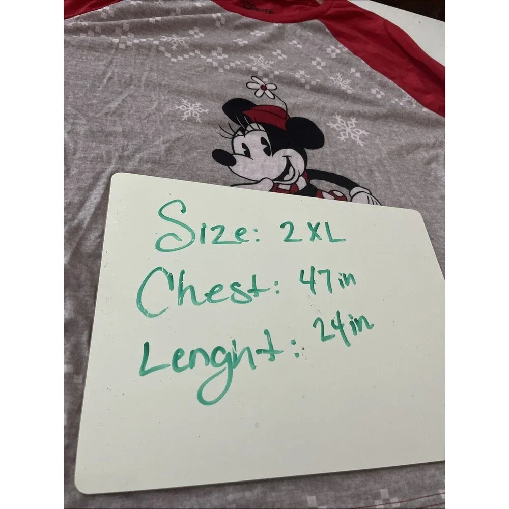 Disney Minnie Mouse Long Sleeve Pajama Top Women’s 2XL Holiday Christmas Snow - Picture 6 of 6